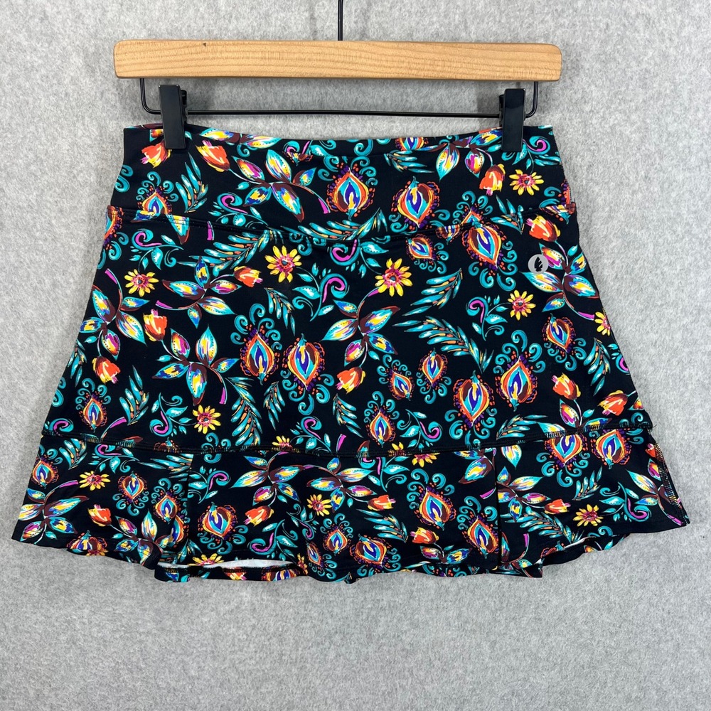 Dona Jo Skort‎ Women L Black Floral Paisley Athletic Tennis Golf Activewear EUC